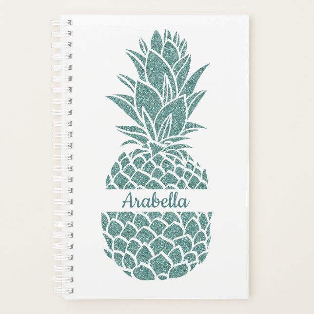 Agenda Girly Elegant Teal Glitter Pineapple (Frente)