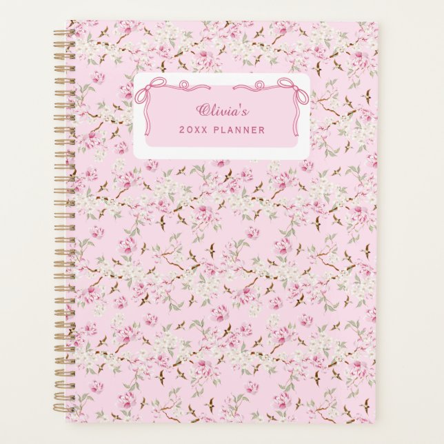 Agenda Girly Floral Pink Bow Coquette Custom 2026 (Frente)