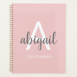 Agenda Girly Modern Blush Pink Monograma Name 2023