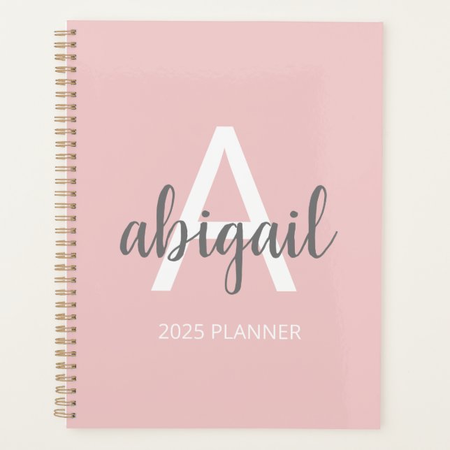 Agenda Girly Modern Blush Pink Monograma Name 2025 (Frente)