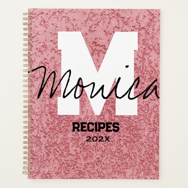 Agenda Girly Monogram Calligraphy rough rose Pink Binder (Frente)