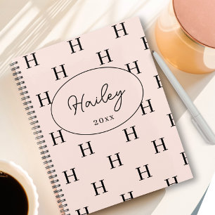 Agenda Girly Monogramas Nome do Padrão Caligrafia Cor-de-