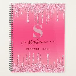 Agenda Girly Pink Sparkle Glitter Monograma