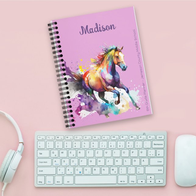 Agenda Girly Rainbow Horse Purple Custom Name Planner (Criador carregado)