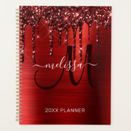 Agenda Girly Red Driping Glitter Bruted Metal 2023
