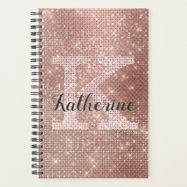 Agenda Girly Rosa Dourado Diamond Glam Sparkle Monographi (Frente)