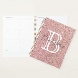 Agenda Girly Rosa Dourado Glitter Sparkles Nome do Monogr