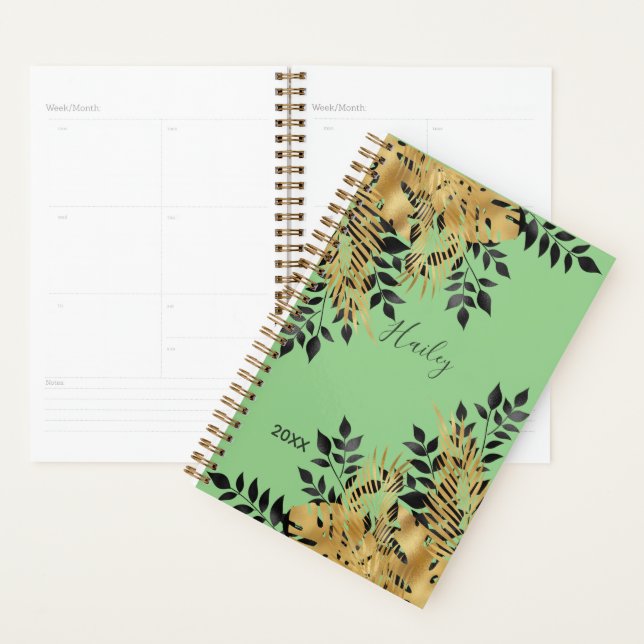 Agenda Glam Black e Douradas Folhas Tropicais (Exibição)
