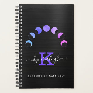 Agenda Glam Black Moon Phases Pastel Monograma Pequeno