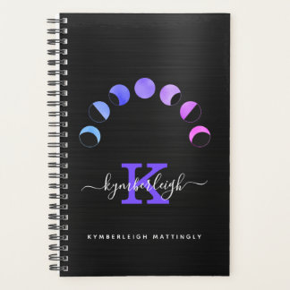 Agenda Glam Black Moon Phases Pastel Monograma Pequeno