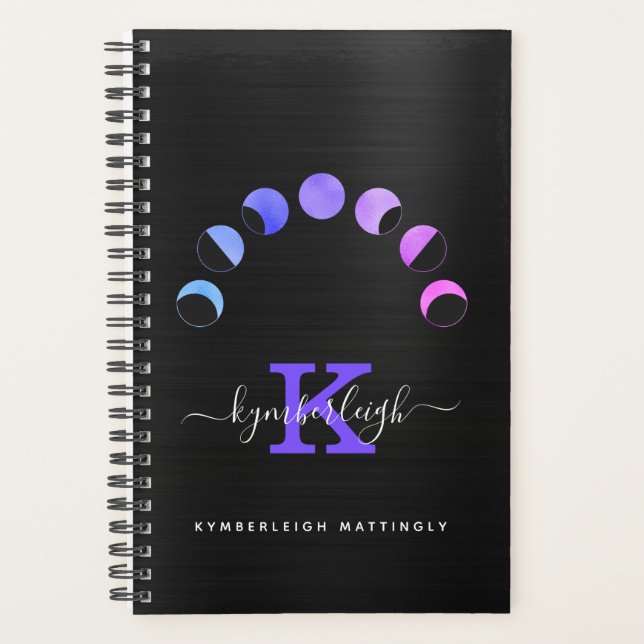 Agenda Glam Black Moon Phases Pastel Monograma Pequeno (Frente)