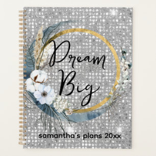 Agenda Glam Boho Celestial Moon Faux Silver Glitter Bokeh