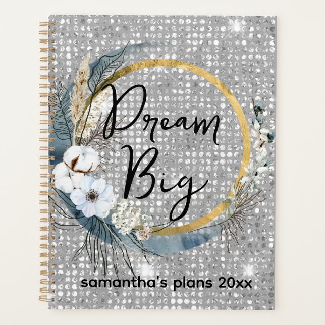 Agenda Glam Boho Celestial Moon Faux Silver Glitter Bokeh (Frente)