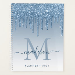 Agenda Glam Bright Blue Glitter Drips Girly Monograma 202