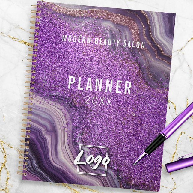 Agenda Glam Chic Purple Glitter Agate Marble Anualmente (Criador carregado)