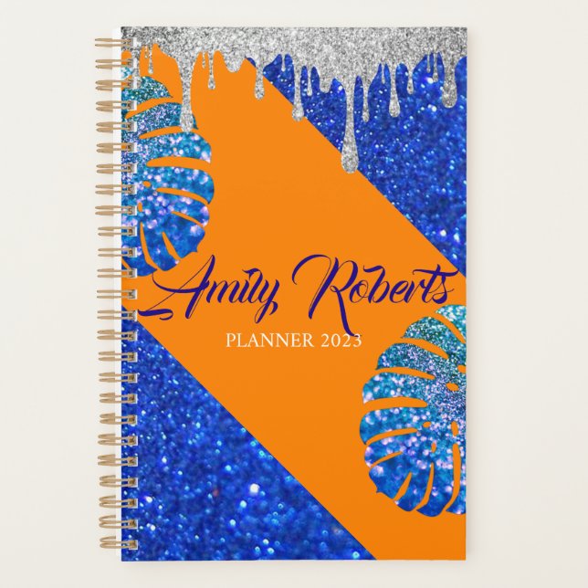 Agenda Glam de luxo com brilho roxo holográfico (Frente)