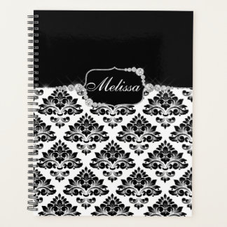 Agenda Glam Elegante Black White Damask Diamantes Bath Ma