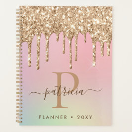 Agenda Glam Gota de Brilho em Ouro Monograma Elegante