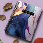 Agenda Glam Liquid Marble Blue Purple Gold monogram<br><div class="desc">A sparkly,  abstract paint brush stroke in shades of gold,  pink,  shades of blue,  purpe and rose gold. Elegant,  trendy,  custom name yearly planner.
Personalize with two lines of custom text.</div>