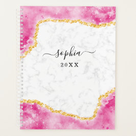 Agenda Glam Marble Rosa Dourada, Monograma