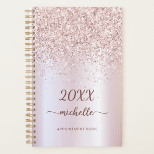 Agenda Glam Metal Cor-de-Rosa Dourado Brilho Monograma 20