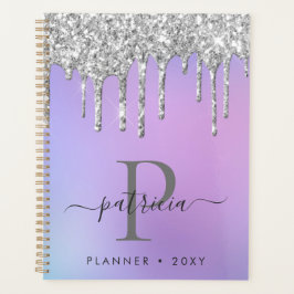 Agenda Glam Prata Brilho Gotas Monograma Elegante