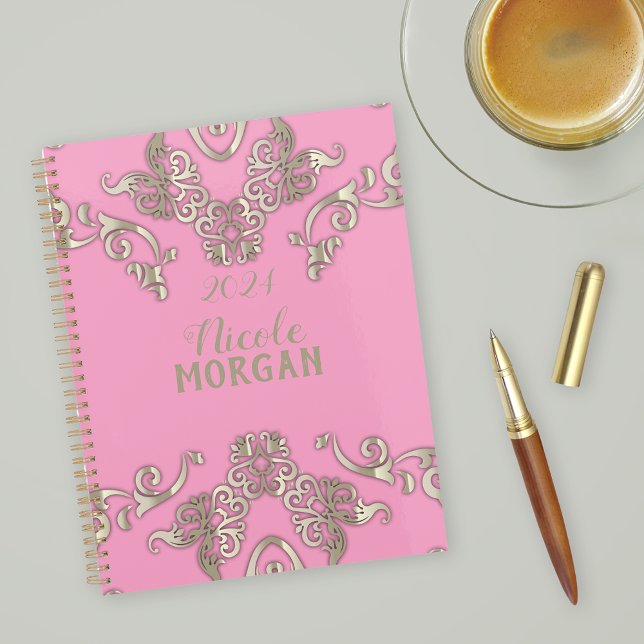 Agenda Glam Romântica, Luxo, Pink e Dourado 2024 (Criador carregado)