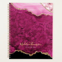 Glam Rosa Magenta Veludo Ágata Geodo Dourado Scrip
