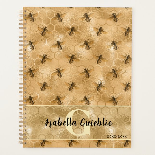 Agenda Glamorous Honeycomb Bee Dourada Honey Design (Frente)