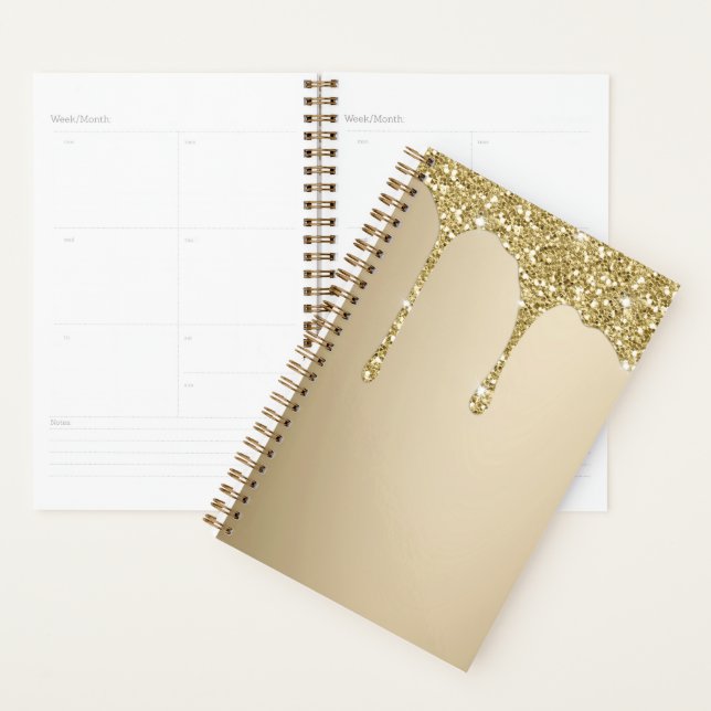 Agenda Glitérico Dourado de Fusão Elegante (Exibição)