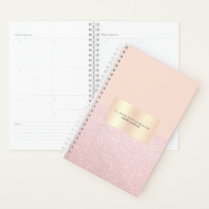 Agenda Glitor de ouro de rosa bonito elegante e cor-de-ro