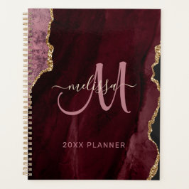 Agenda Glitter Agate Dourado Burgundy Chic Monograma 2024