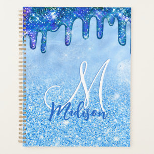 Agenda Glitter azul-glúteo azul pinga monograma notebook