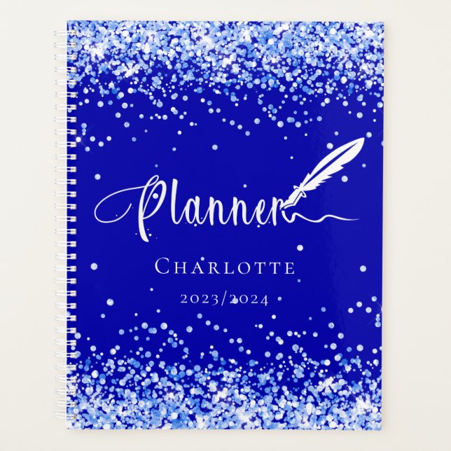 Agenda Glitter azul real brilha nome glam 2026 (Frente)