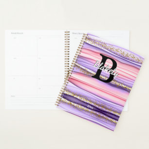Agenda Glitter Brilhante Cinza e Roxo