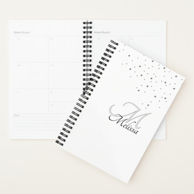 Agenda Glitter Confetti e Faux Emboscada Monograma (Exibição)