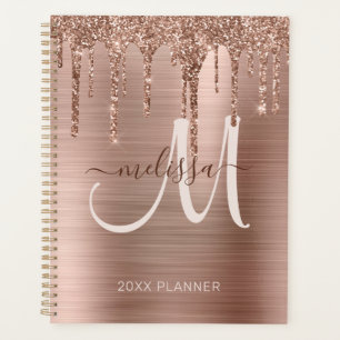 Agenda Glitter de gota Dourada de Rosa chic com escova de