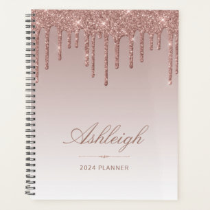 Agenda Glitter de luxo chic Rosa Dourado 2024