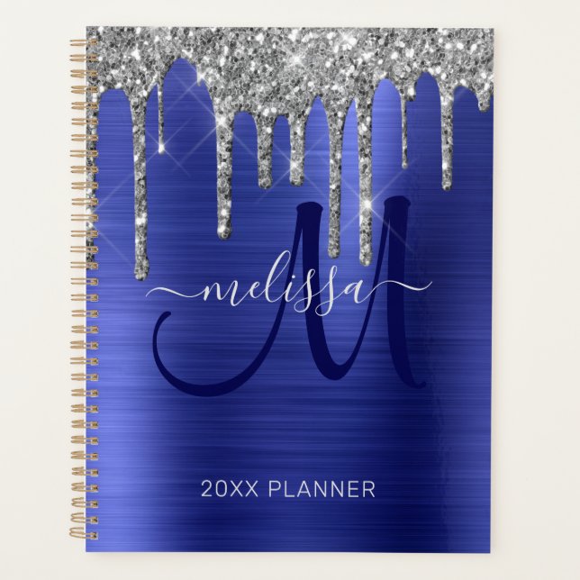 Agenda Glitter de Prata Chic Azul Cobalto Azul Bruto Meta (Frente)