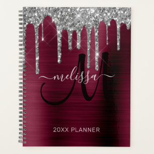 Agenda Glitter de prata chic com borrão de metal 2022