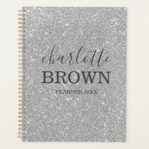 Agenda Glitter de Prata Moderna Personalizado