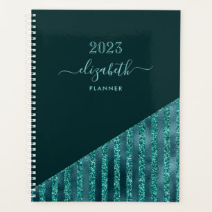 Agenda Glitter de Tendência Moderna Azul Teal Personaliza