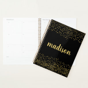 Agenda Glitter Dourado Confetti Preto personalizado