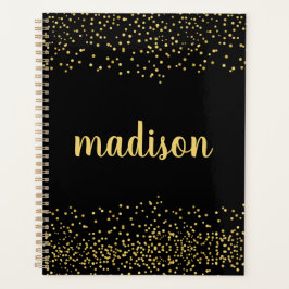 Agenda Glitter Dourado Confetti | Preto personalizado