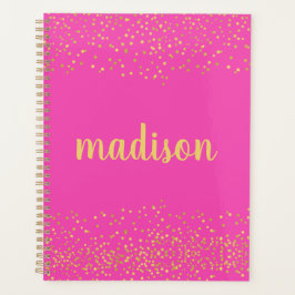 Agenda Glitter Dourado Confetti | Rosa quente personaliza
