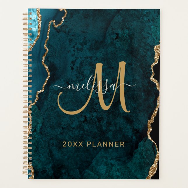 Agenda Glitter Dourado de Chic Teal Monograma 2024 (Frente)