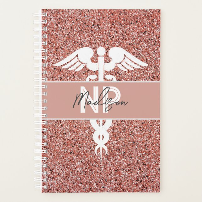 Agenda Glitter Dourado de Rosa de enfermeiro personalizad (Frente)