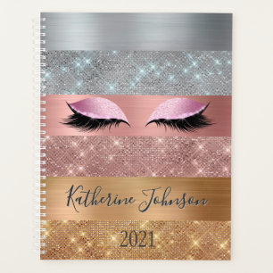 Agenda Glitter Dourado de Rosa de prata elegante