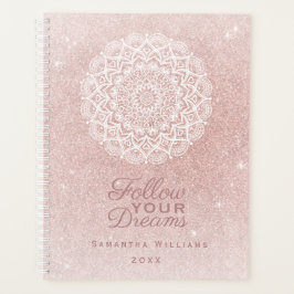 Agenda Glitter Dourado de Rosa personalizado feminino ele