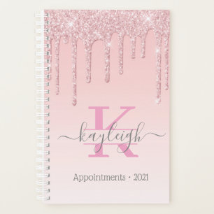 Agenda Glitter Dourado Girly Rosa Monograma 2021